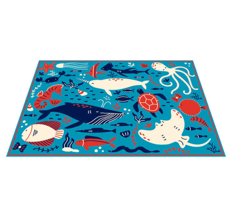 Alfombra vinílica de animales collage de criaturas marinas - TenVinilo