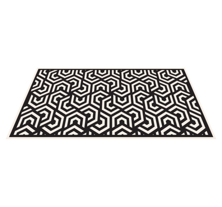 Alfombra vinílica geométrica hexágonos en blanco y negro - TenVinilo