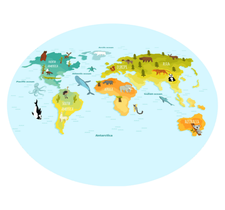 Alfombra vinílica mapamundi mapa ilustrado de animales - TenVinilo