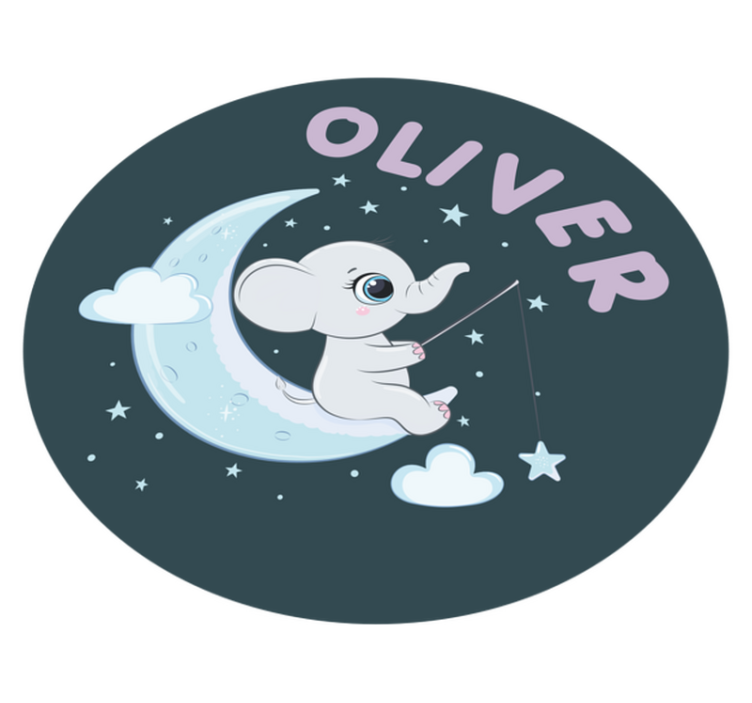 Alfombra vinílica bebé elefante en la luna con nombre - TenVinilo