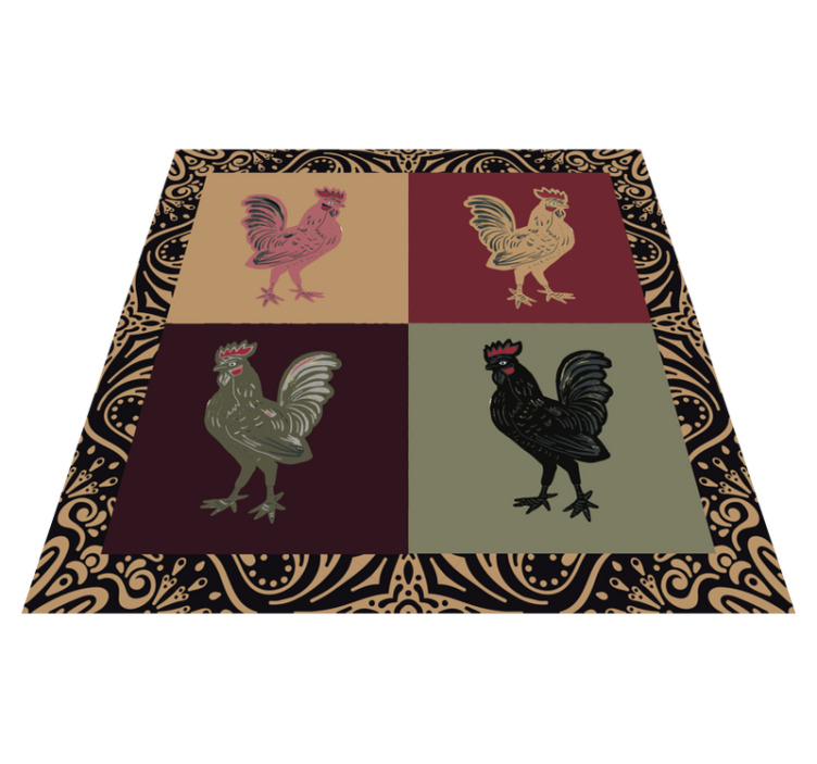 Alfombra vinílica de animales gallo en azulejos clásicos - TenVinilo