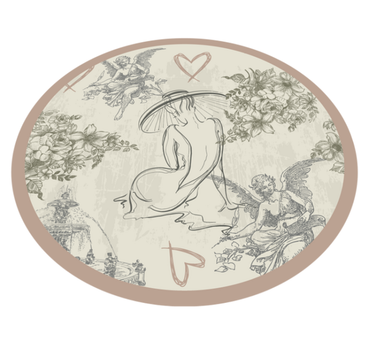 Alfombra de vinilo vintage motivo floral angelical circular - TenVinilo