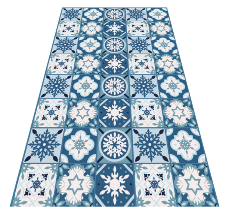 Alfombra vinilo navidad azulejos de copo de nieve azul - TenVinilo