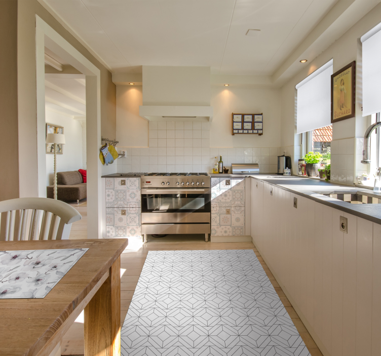 Alfombra vinílica nórdica Patrón geométrico japandi blanco - TenVinilo