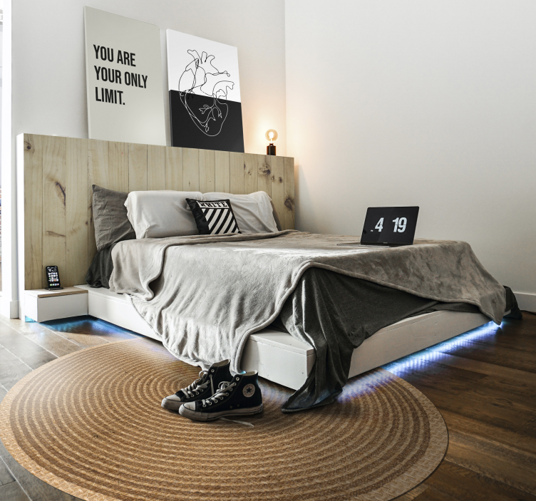 Alfombra vinílica dormitorio tejido circular natural - TenVinilo