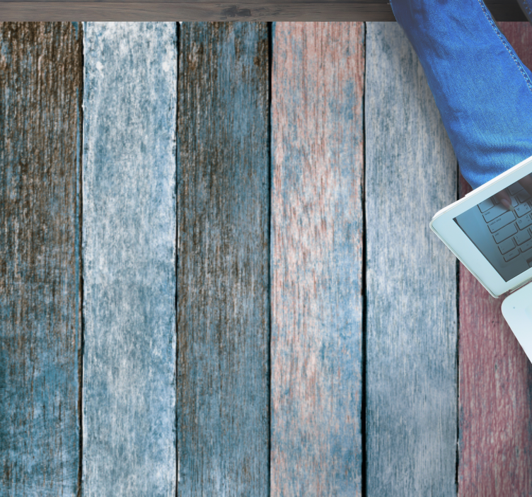 Alfombra vinílica imitación madera tablones azules y rosas - TenVinilo
