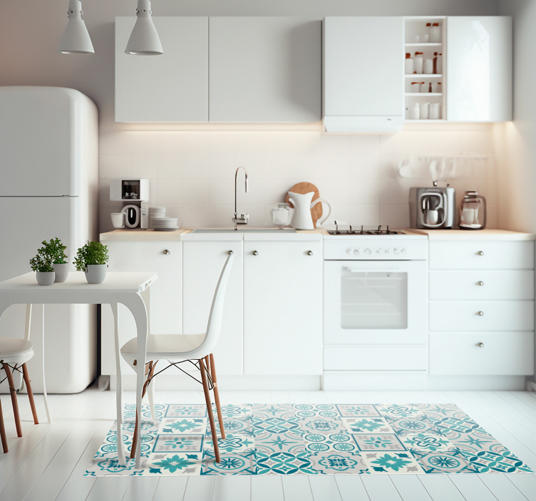 Alfombra hidráulica vinílica azulejos turquesa - TenVinilo