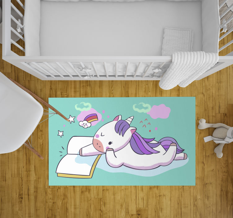 Alfombra vinílica infantil unicornio leyendo - TenVinilo