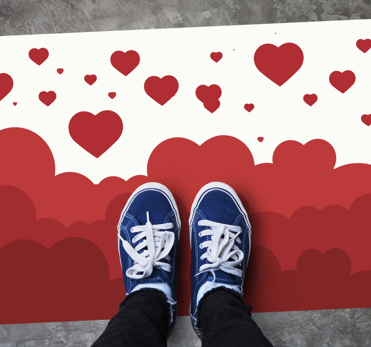 Alfombra vinilo dormitorio patrón de nube de corazón rojo - TenVinilo