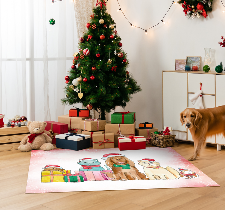 Alfombra de vinilo animal mascotas de Navidad - TenVinilo