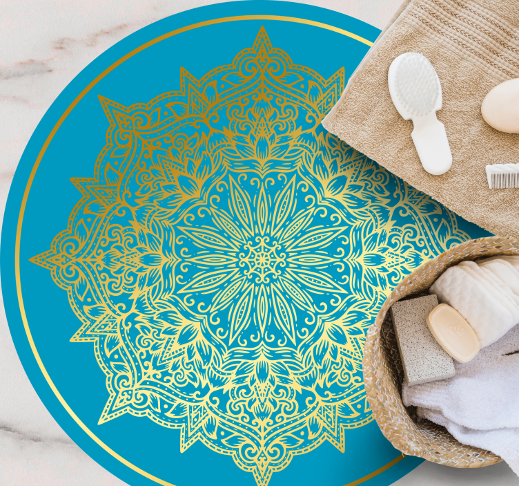 Alfombra vinílica mandala Tono metalizado con azul - TenVinilo