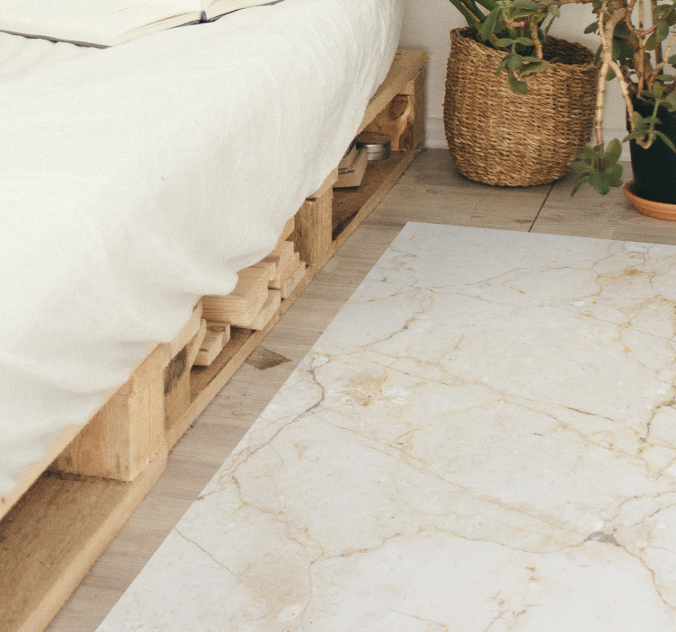 Alfombra vinílica dormitorio efecto mármol blanco - TenVinilo