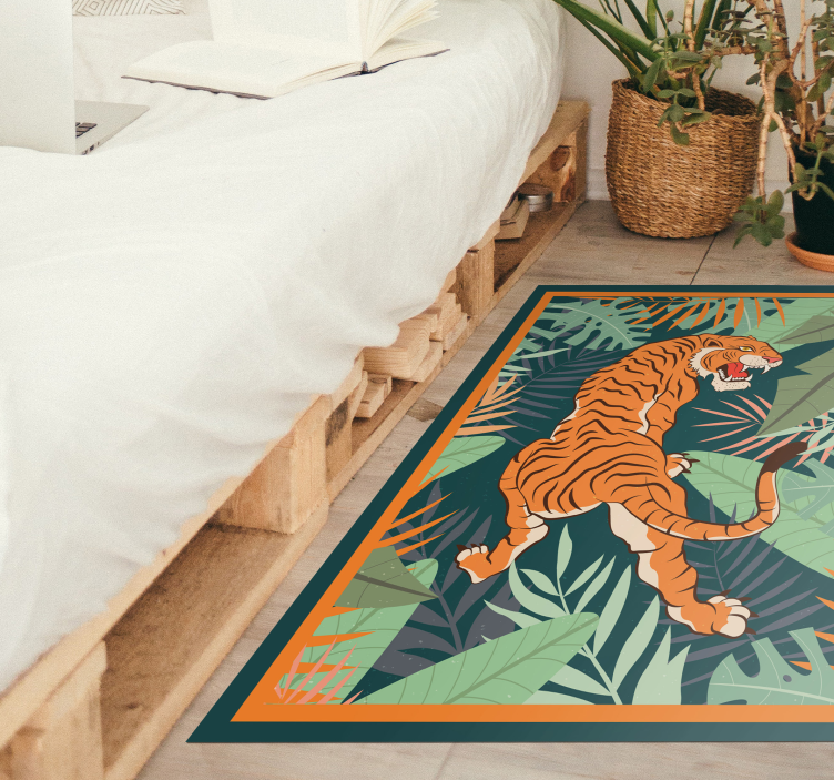 Alfombra vinílica de animales ilustración de un tigre feroz - TenVinilo
