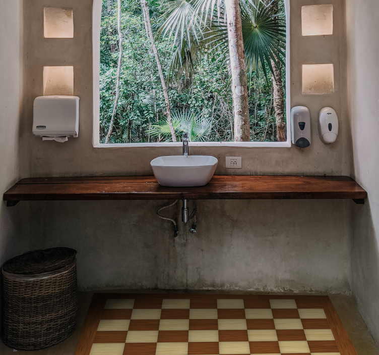 Alfombra vinílica baño baño de tablero de ajedrez - TenVinilo