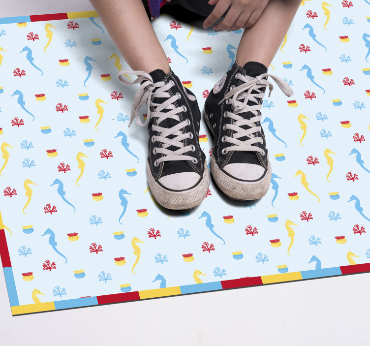 Alfombra vinílica baño diseño de caballito de mar azul - TenVinilo