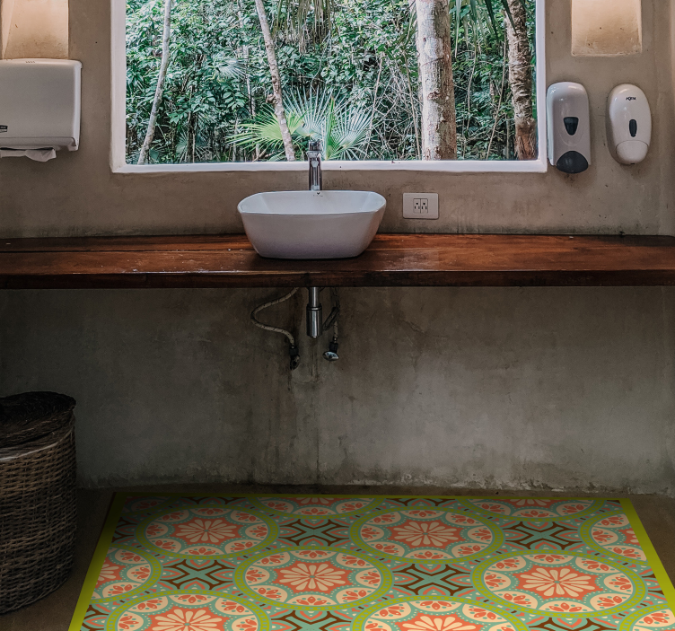 Alfombra vinílica baño patrón de mosaico adornado - TenVinilo