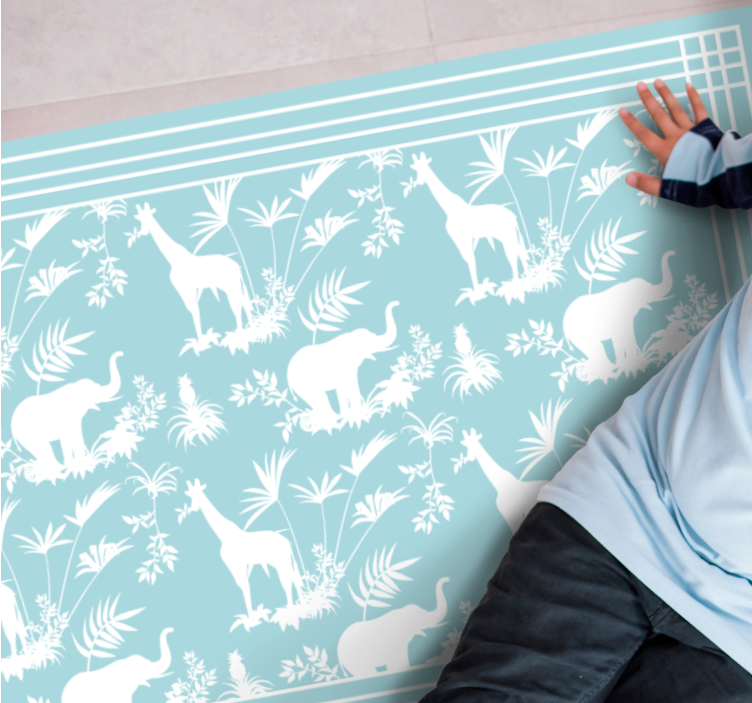 Alfombra vinílica bebé escena de safari en la jungla - TenVinilo