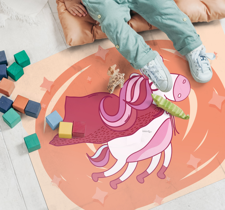 Alfombra vinílica bebé unicornio superhéroe - TenVinilo