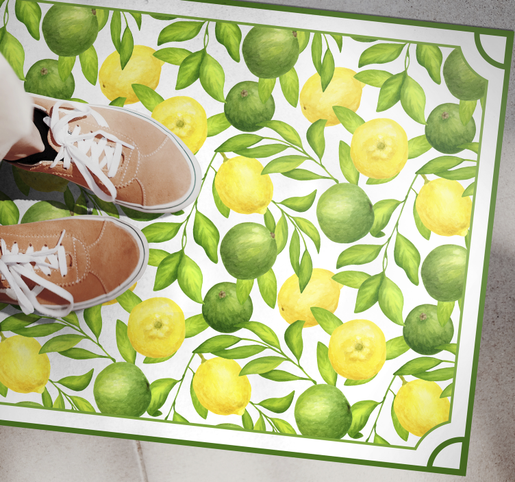 Alfombra vinilo cocina limones verde y amarillo - TenVinilo