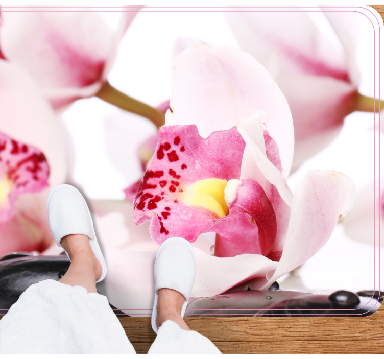 Alfombra vinilo cocina Orquídeas con piedras - TenVinilo