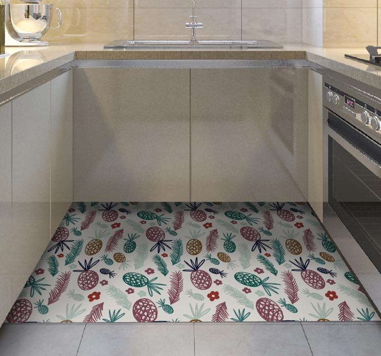 Alfombra vinilo cocina Piña divertida - TenVinilo