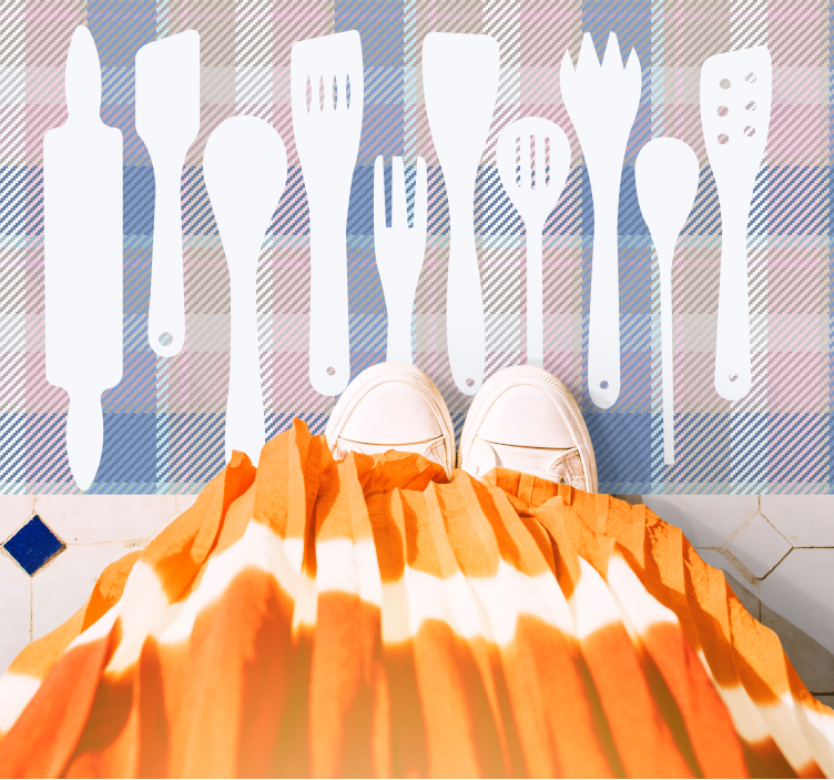 Alfombra vinílica cocina siluetas de utensilios de cocina - TenVinilo