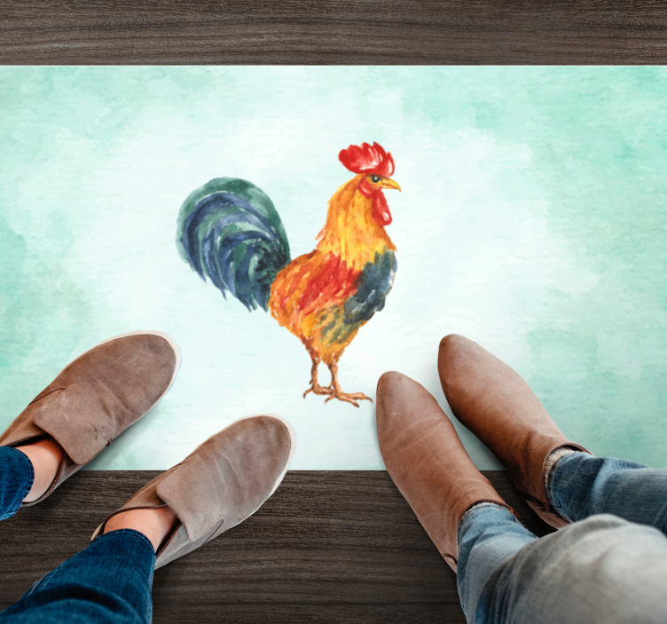 Aflombra vinílica animales Dibujo realista en color de gallo - TenVinilo