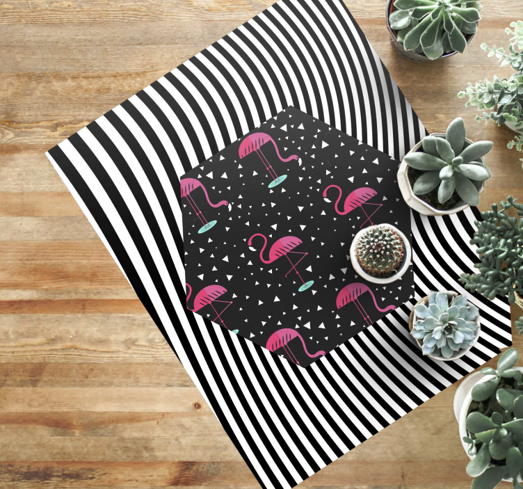 Alfombra vinílica de animales hexágono rayado flamenco - TenVinilo