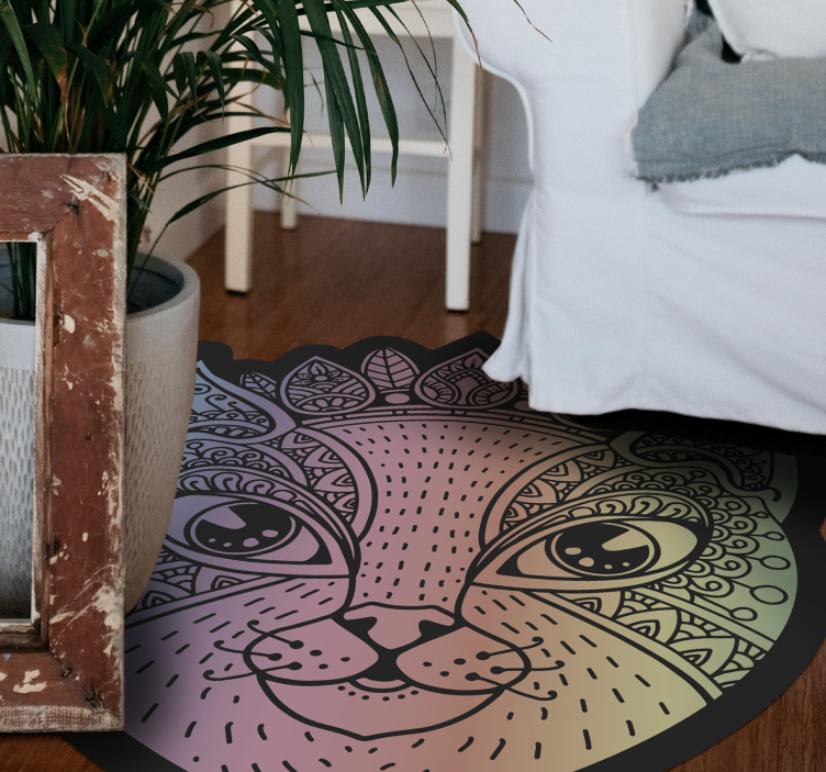 Alfombra vinílica de animales ilustración de gato mandala - TenVinilo
