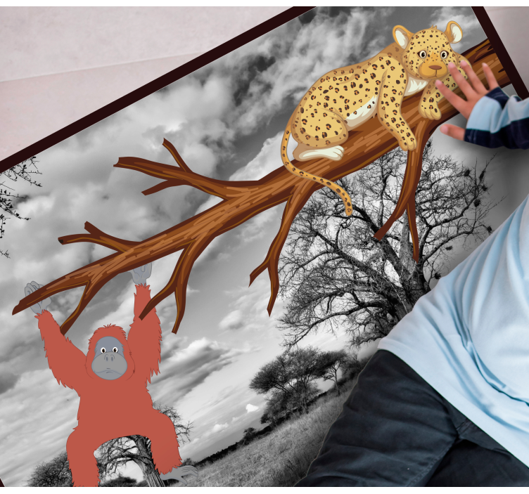 Aflombra vinílica animales Monos persiguiendo un leopardo - TenVinilo