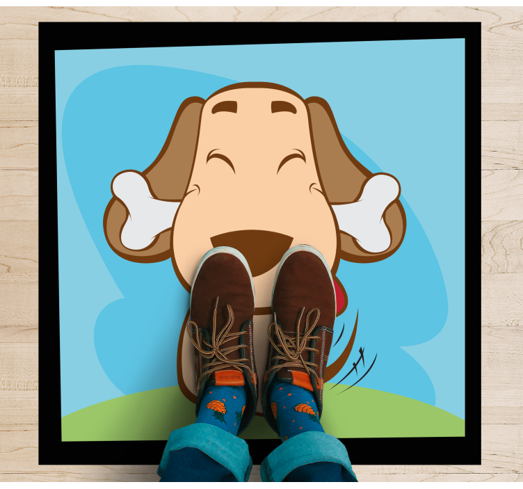 Alfombra vinílica de animales perro feliz con hueso - TenVinilo