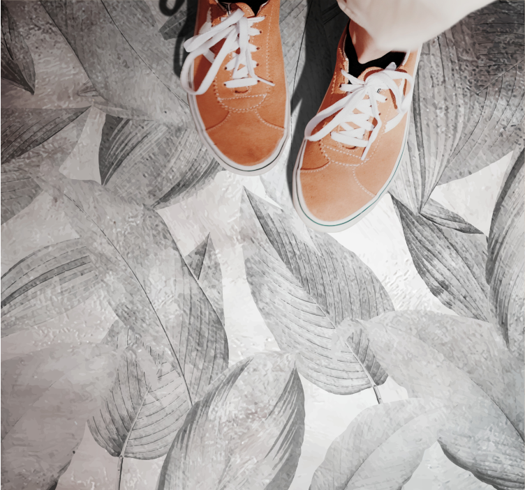 Alfombra vinilo exterior patrón hojas grises - TenVinilo