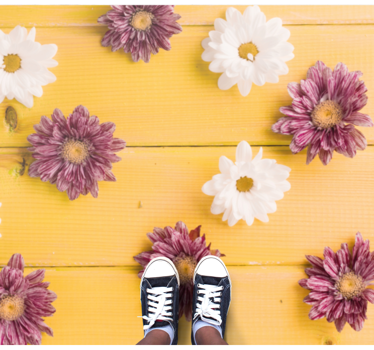 Alfombra vinílica flores pétalos rosados y blancos - TenVinilo