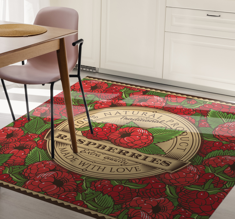 Alfombra vinílica cocina estampado floral de frambuesa - TenVinilo