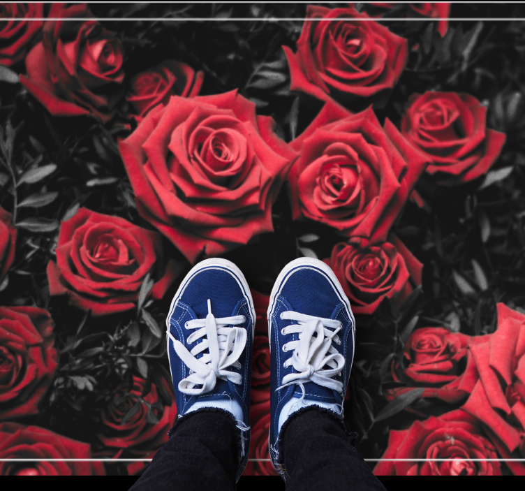 Alfombra vinílica flores diseño realista de rosas rojas - TenVinilo