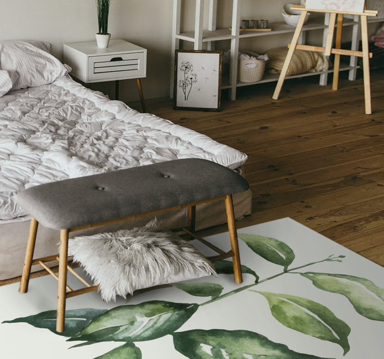 Alfombra vinílica flores ilustración de hoja botánica - TenVinilo