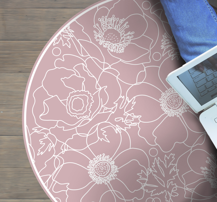 Alfombra vinílica flores motivo de contorno floral - TenVinilo