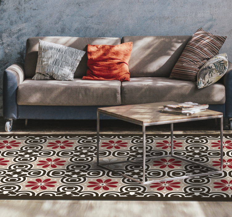 Alfombra vinílica hidráulica patrones circulares florales - TenVinilo