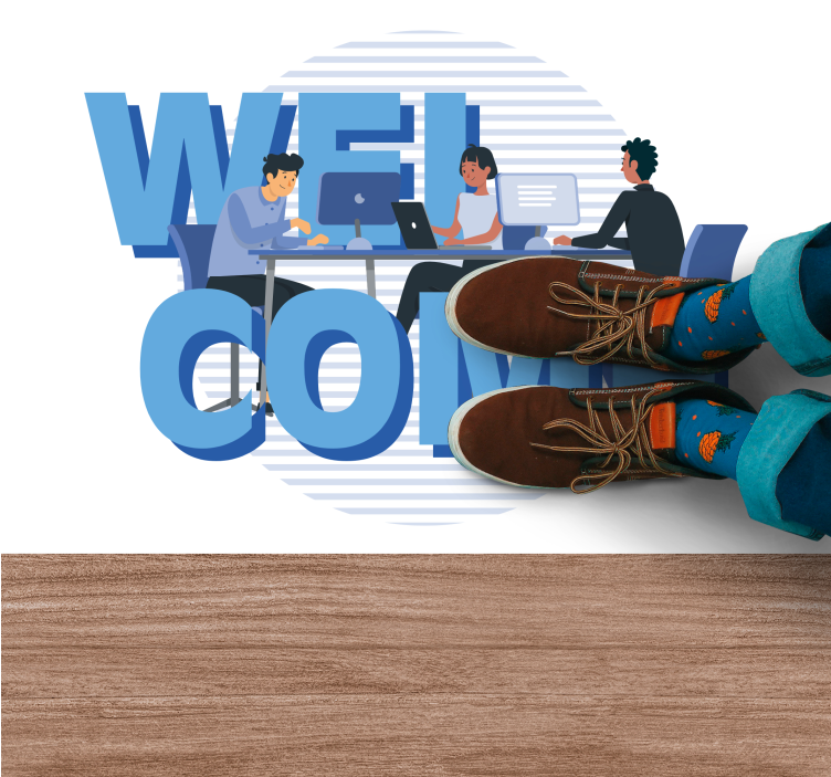 Alfombra vinílica frase bienvenida amistosa en la oficina - TenVinilo