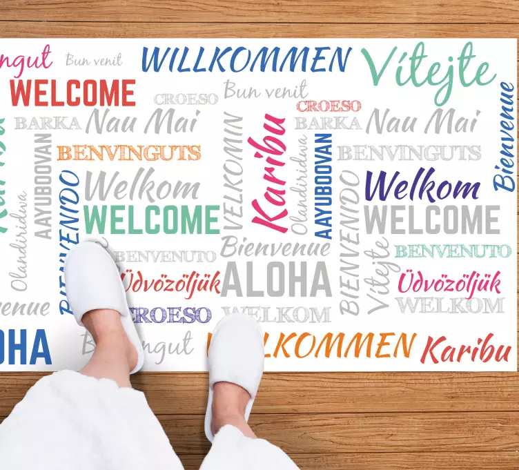 Alfombra vinílica frase bienvenido aloha karibu - TenVinilo