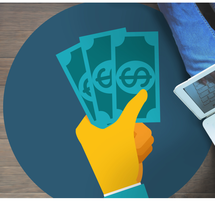 Alfombra vinílica infantil mano sosteniendo efectivo - TenVinilo