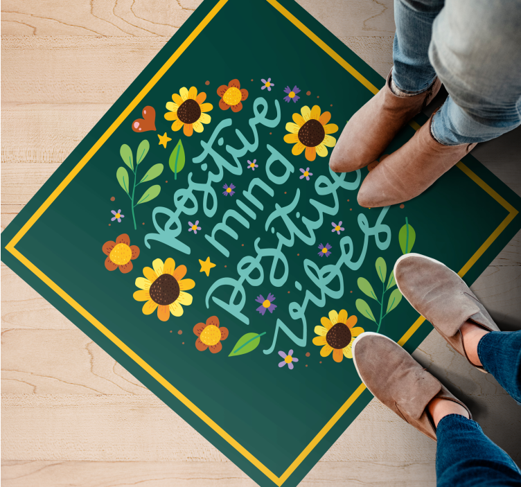 Alfombra vinílica frase vibraciones mentales positivas - TenVinilo