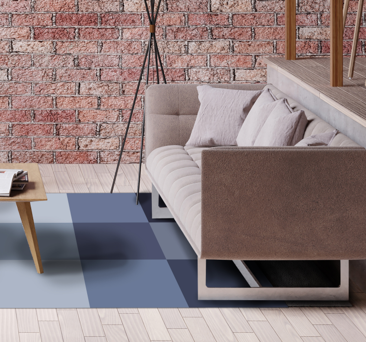 Alfombra vinílica geométrica patrón de cuadros azules - TenVinilo