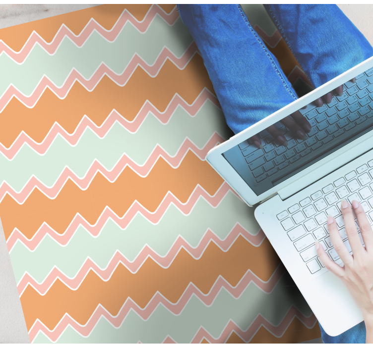 Alfombra vinílica geométrica patrón en zigzag beige y azul - TenVinilo