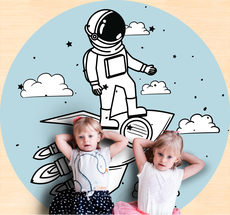 Alfombra vinílica infantil aventura de astronauta en cohete - TenVinilo