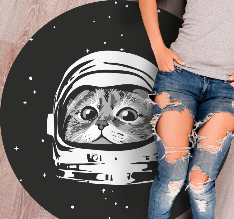 Alfombra vinílica infantil aventura del gato espacial - TenVinilo