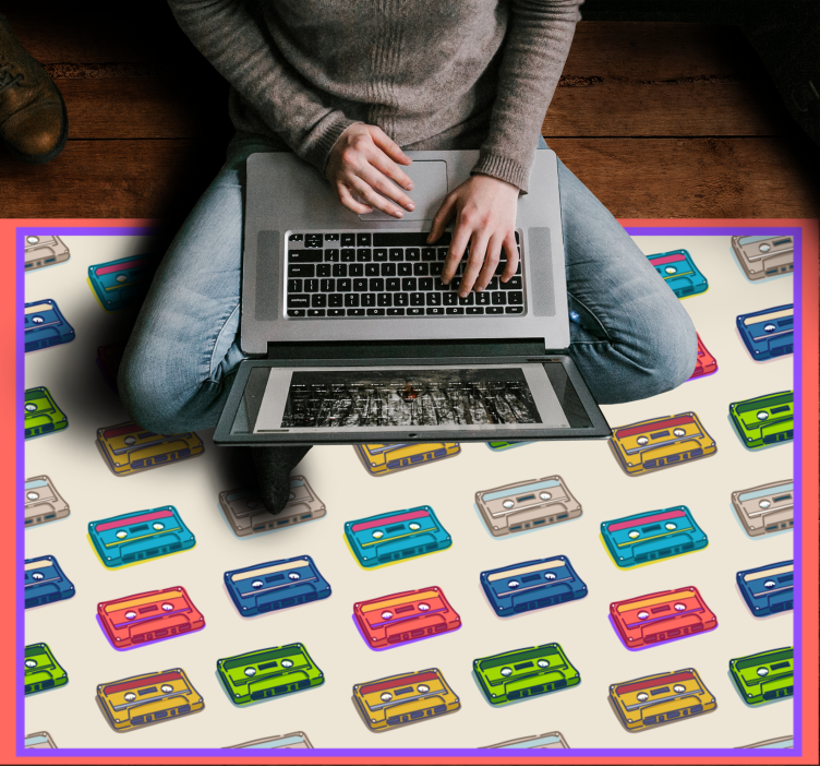 Alfombra vinílica vintage cintas de casete de colores - TenVinilo