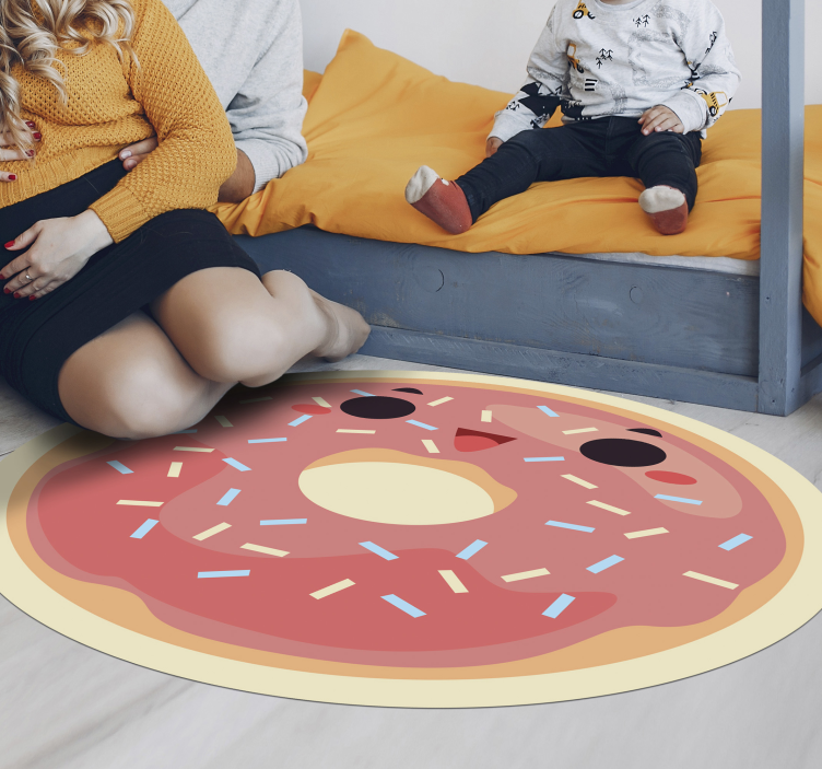 Alfombra vinílica infantil donut animado - TenVinilo