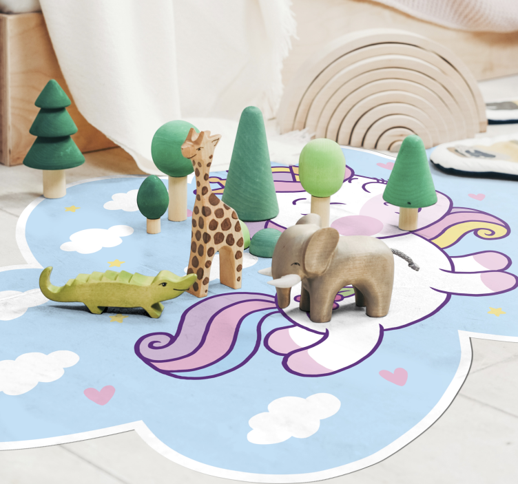 Alfombra vinílica infantil juego de nubes de unicornio - TenVinilo