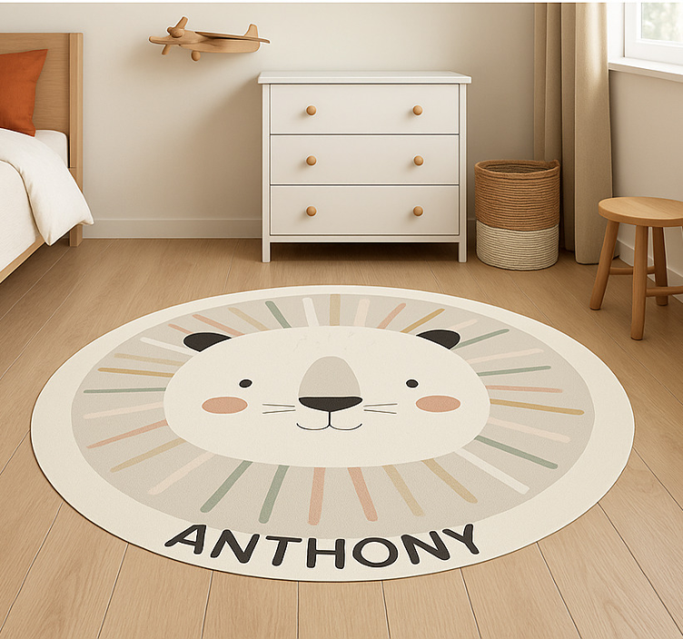Alfombra vinílica infantil león beige personalizado - TenVinilo